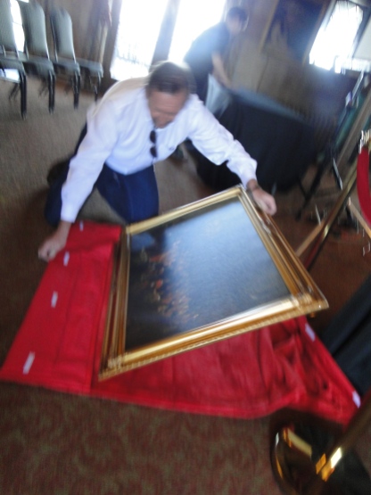 Unpackaging the replica painting from the excellent custom carrier Mary designed and created for it!